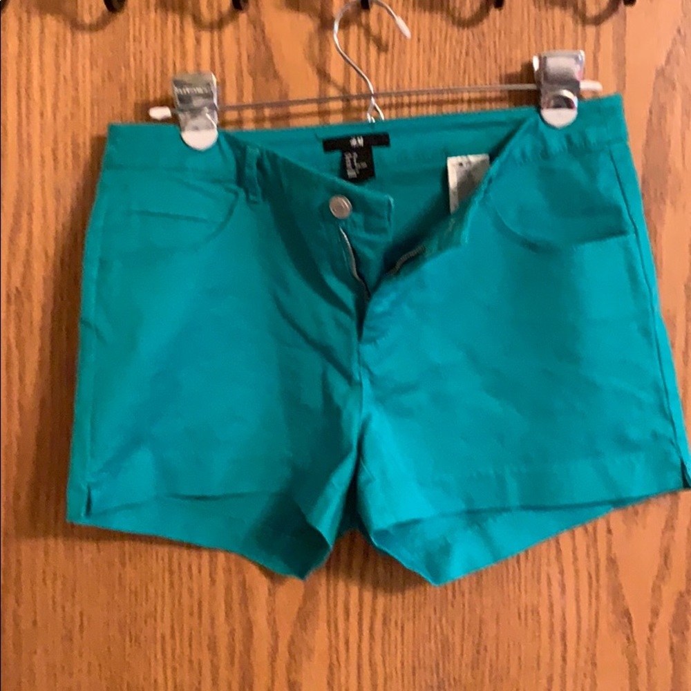 Turquoise mid rise shorts